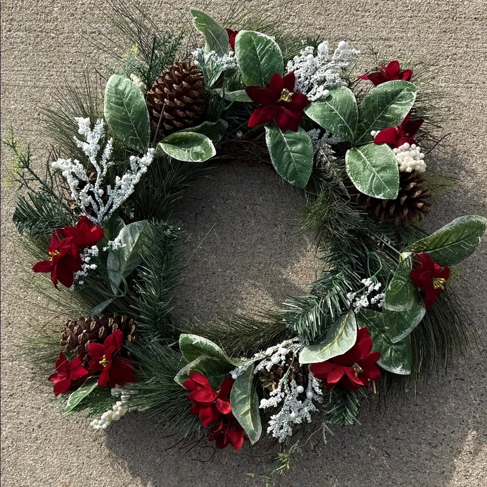 Festive Holiday Wreath with Red Accents